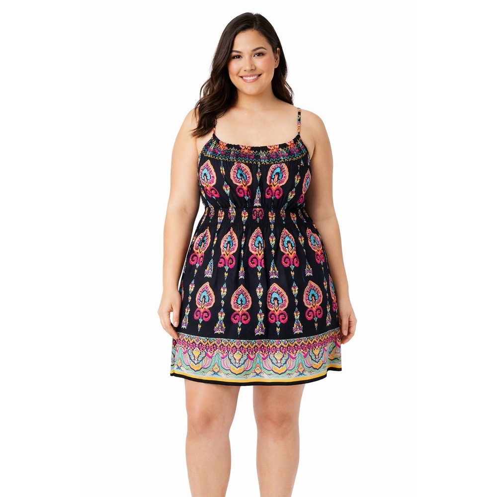 No Boundaries Paisley Sundress XXL 2X (19) Smocked Spaghetti Strap Mini Dress